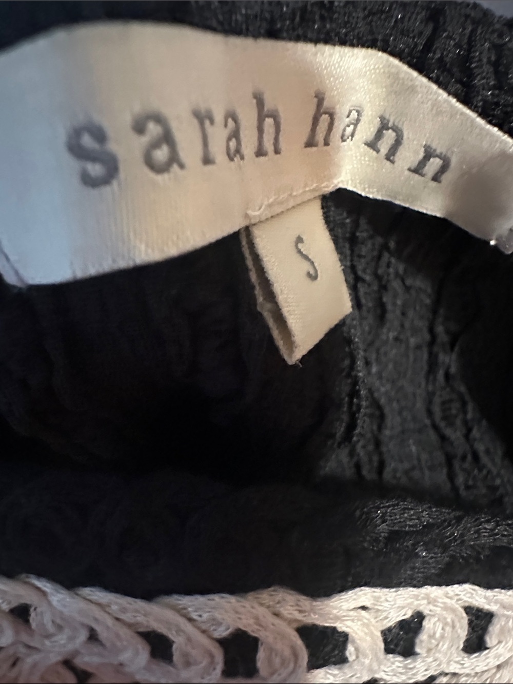 Sarah Hann Black Peplum Top with Ivory Crochet Panel - Picture 4 of 5